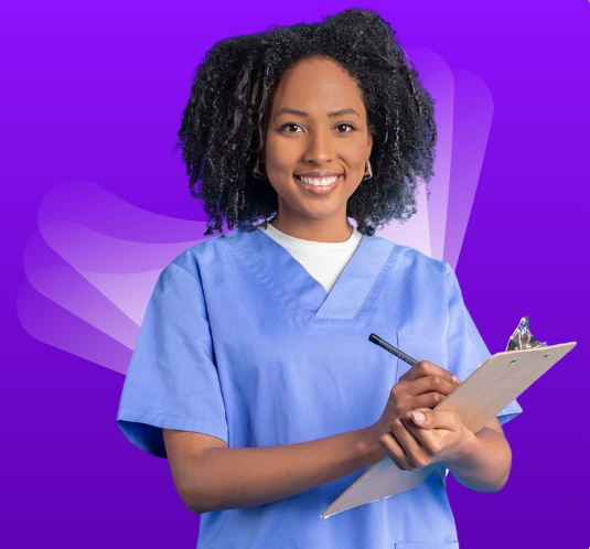 Dental student in scrubs