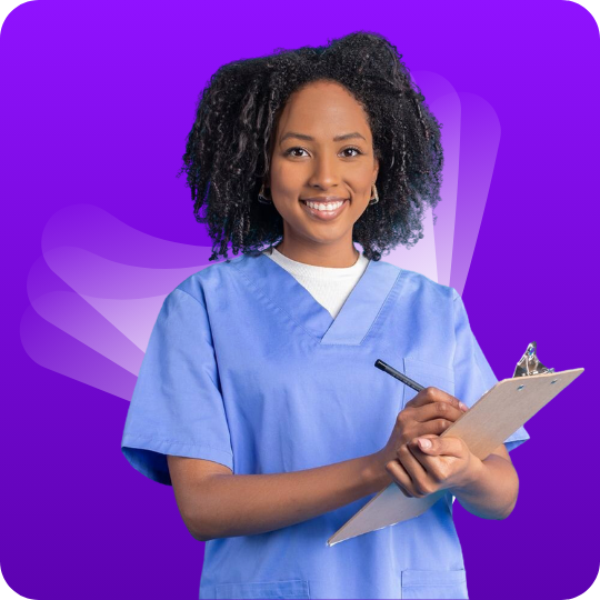 Dental student in scrubs